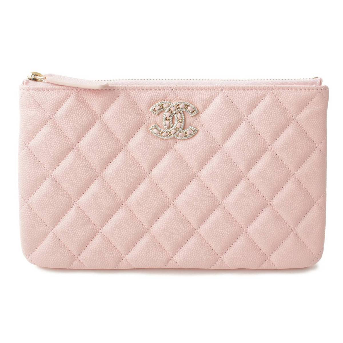 【シャネル】Chanel　シャネル19 ラインストーン キャビアスキン マトラッセ ポーチ 32番台 ピンク 未使用【中古】【鑑定済・正規品保証】173860のサムネイル