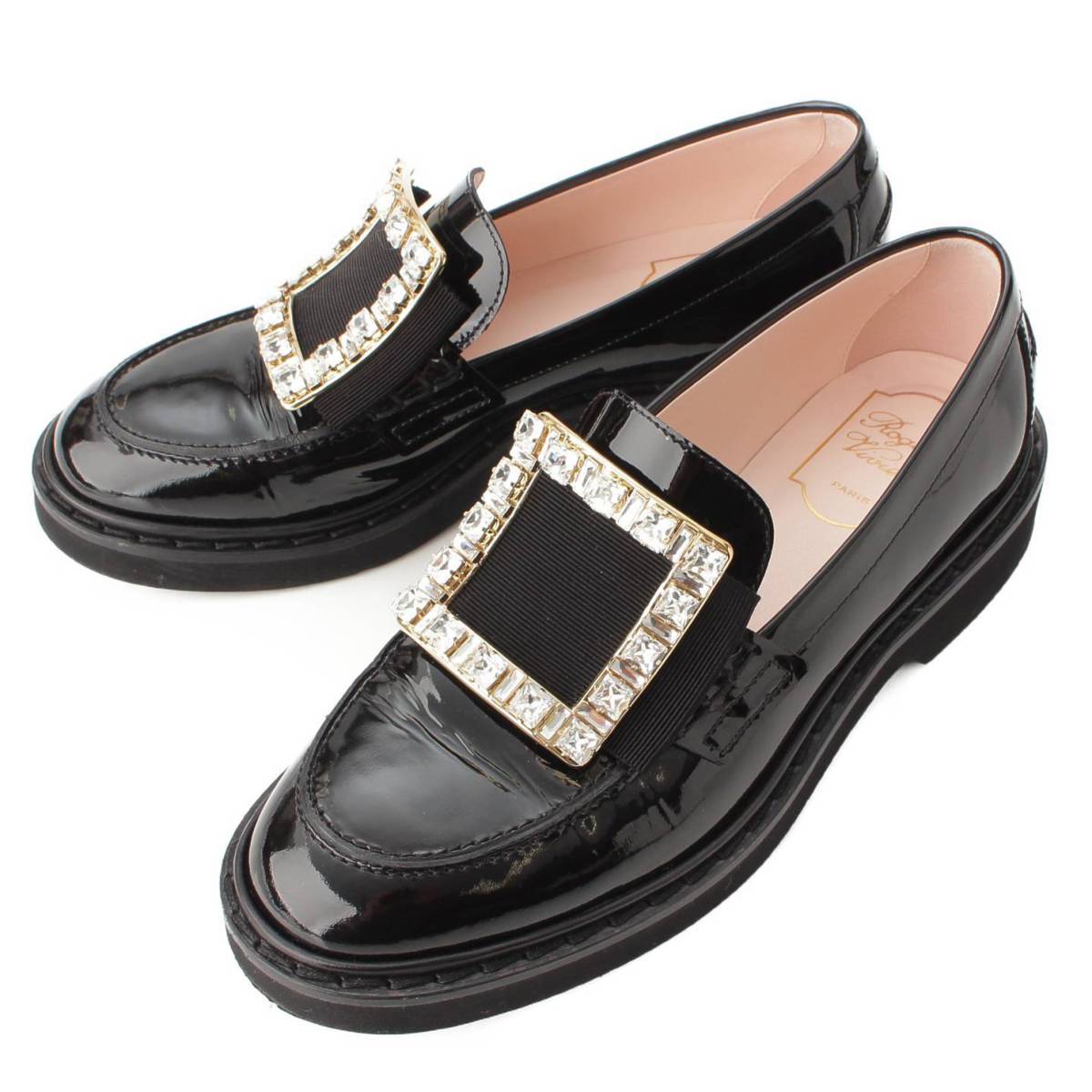 【ロジェヴィヴィエ】Roger Vivier　ヴィヴ レンジャー ストラス バックル ローファー ストーン ブラック 37 1/2 【中古】【鑑定済・正規品保証】175208のサムネイル