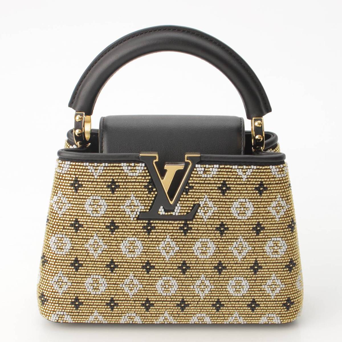 【ルイヴィトン】Louis Vuitton　カプシーヌ MINI ガラスビーズ レザー 2way ハンドバッグ M21494 ゴールド×ブラック 【中古】【鑑定済・正規品保証】178798のサムネイル