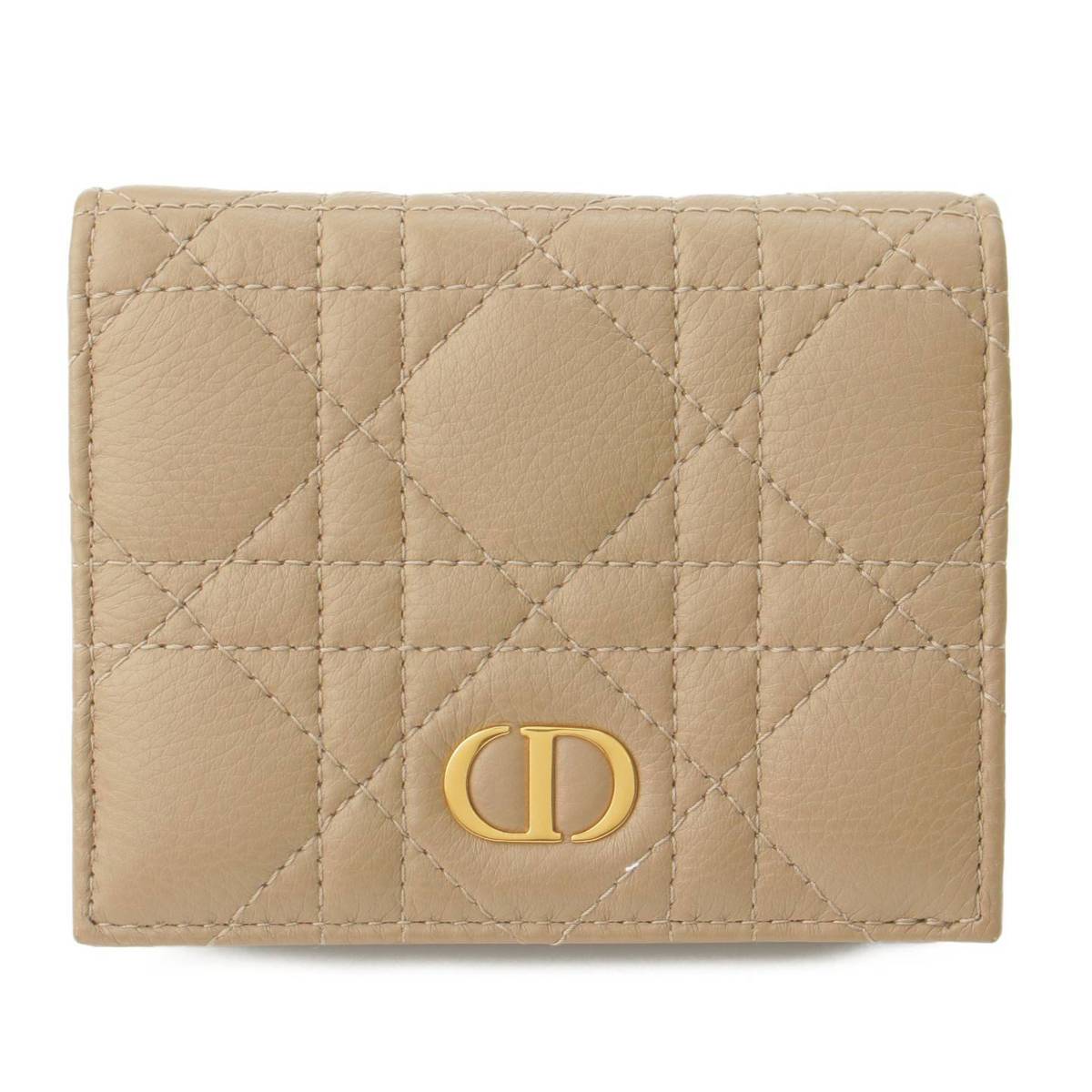 【ディオール】DIOR　カロ カナージュ カーフスキン レザー ミニ ウォレット 二つ折り財布 ベージュ 【中古】【鑑定済・正規品保証】177903のサムネイル