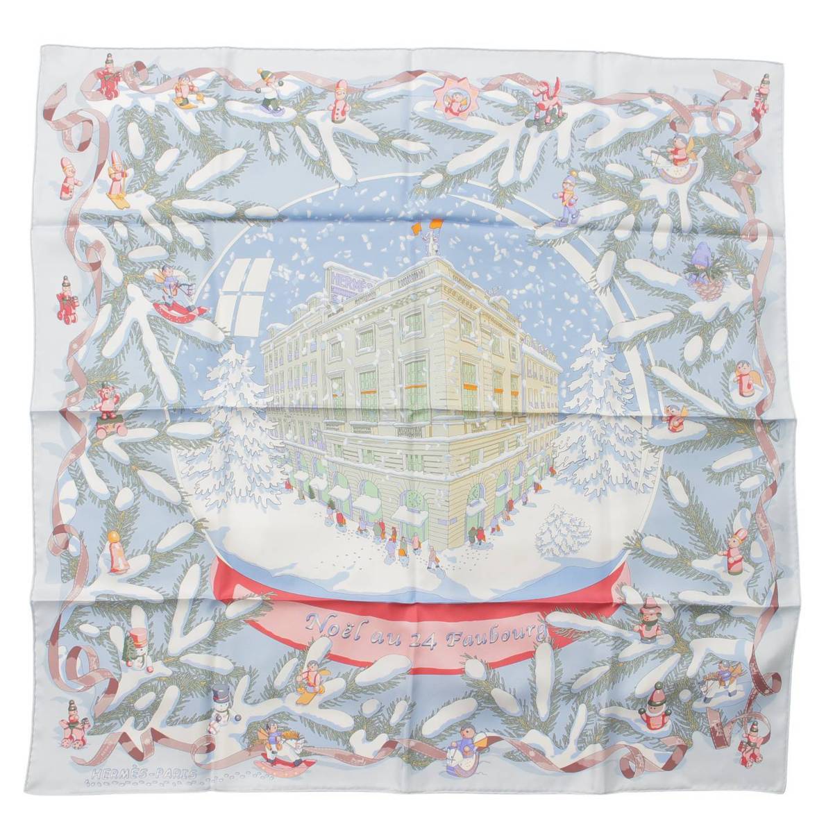 【エルメス】Hermes　カレ90 シルクスカーフ フォーブル24番地のクリスマス ブルーグラシエ 未使用【中古】【鑑定済・正規品保証】181436のサムネイル