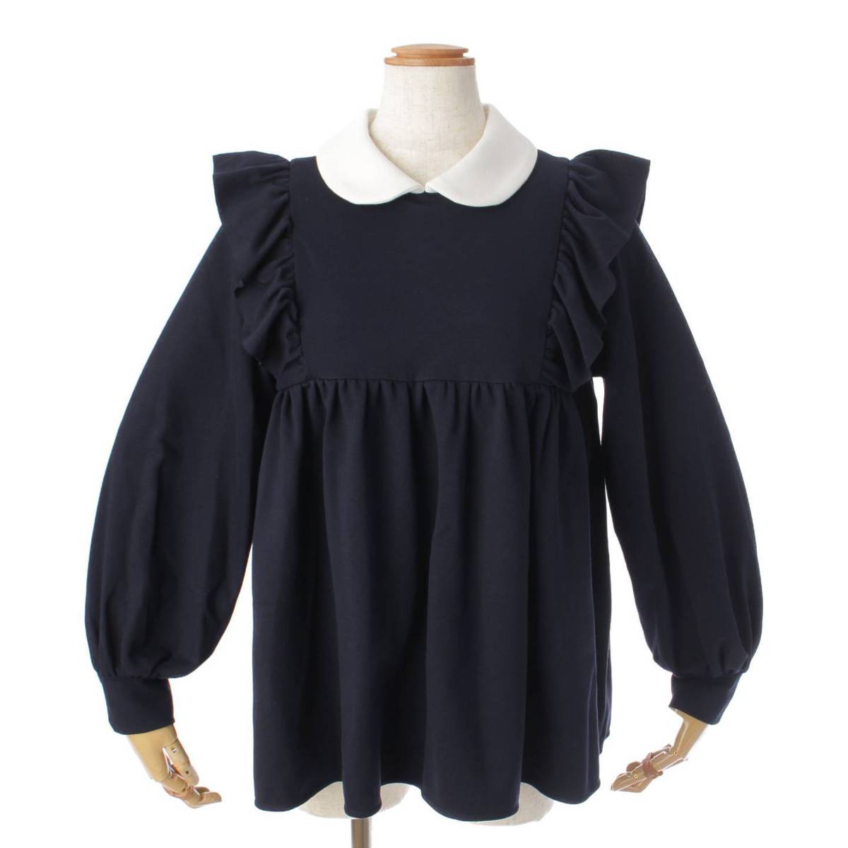【ヨリ】yori　襟付きフリルカット レーヨン×ナイロン 長袖 ブラウス YR2111-095AW ネイビー F 【中古】【鑑定済・正規品保証】181513のサムネイル