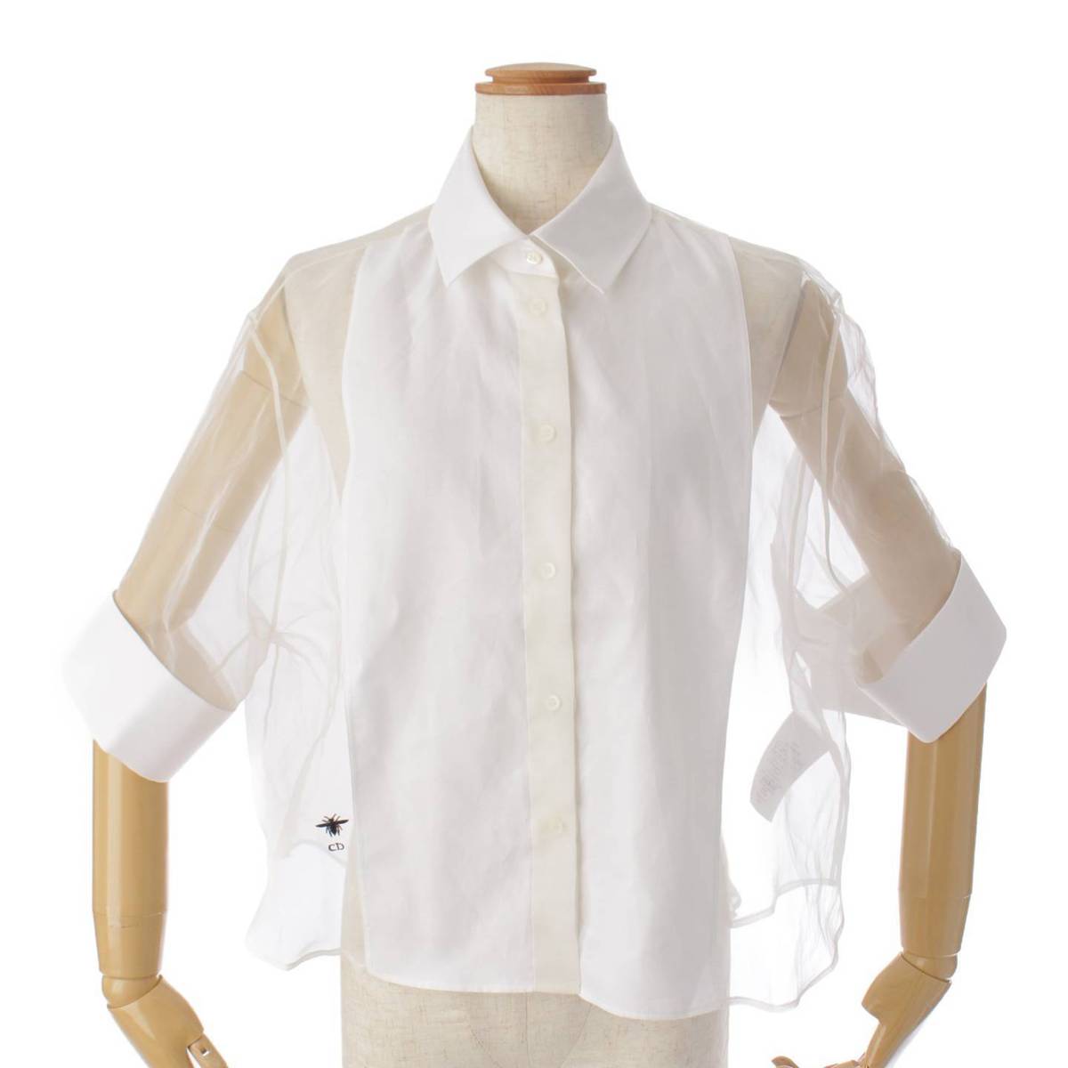 【ディオール】DIOR　22SS BEE 刺繍 エンブロイダリー シースルー シルク コットン シャツ ホワイト 38 【中古】【鑑定済・正規品保証】181695のサムネイル