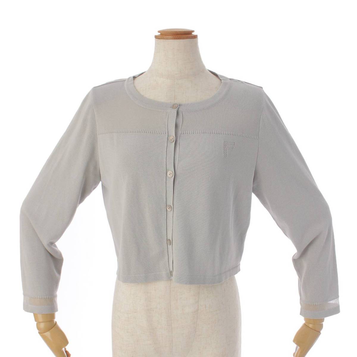 【フォクシー】Foxey　22年 SHEER "F" シアーエフ ロゴマーク カーディガン 42714 アイスブルー 42 未使用【中古】【鑑定済・正規品保証】183313のサムネイル