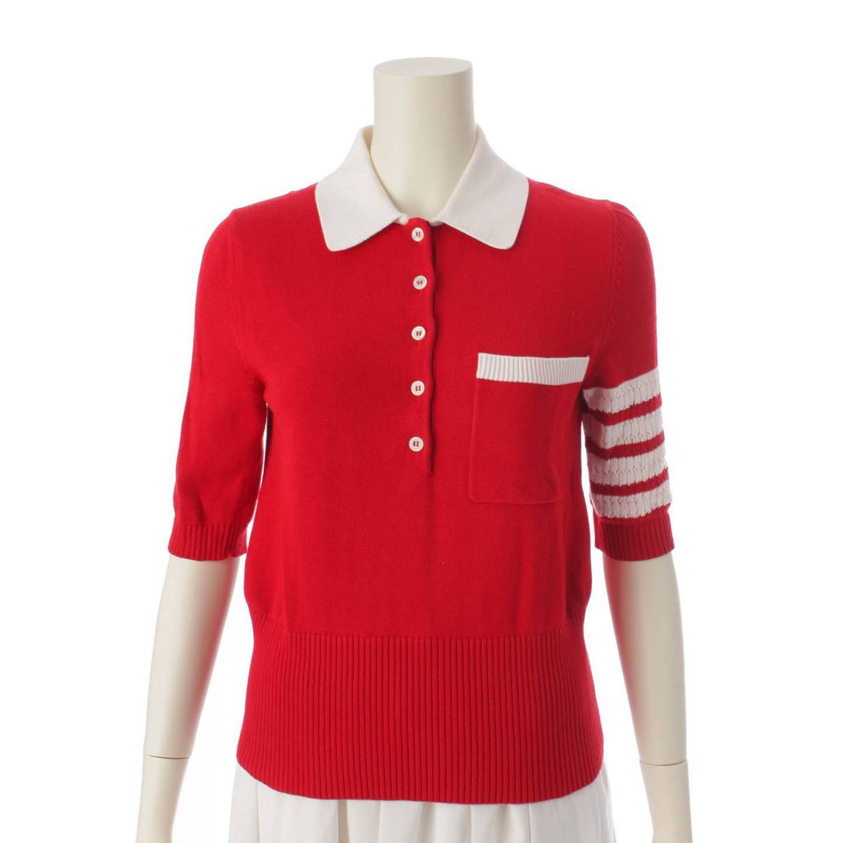 トムブラウン Thom Browne　ヘクター 五分袖 コットン ニット ポロシャツ トップス FKP063A レッド 36 中古 鑑定済・正規品保証 182947のサムネイル