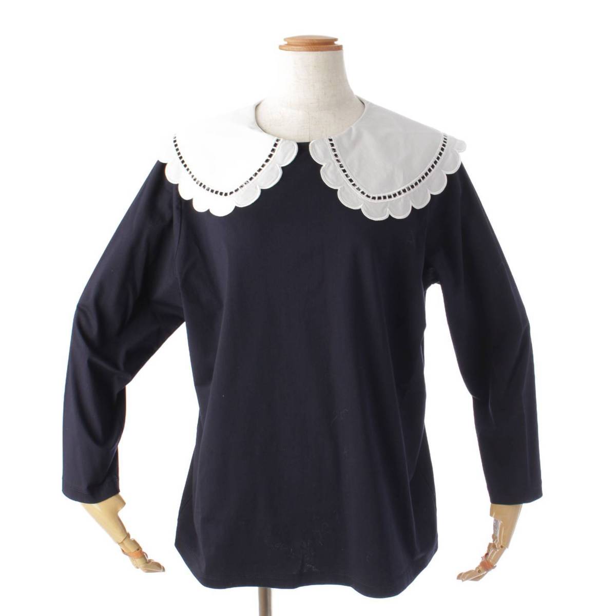 【ヨリ】yori　22AW スカラップカラーロンTee コットン ブラウス YR2211-137AW ネイビー×ホワイト 【中古】【鑑定済・正規品保証】183373のサムネイル