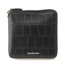 【バレンシアガ】Balenciaga　クロコ型押し スクエア ラウンドジップウォレット 財布 580838 ブラック 【中古】【鑑定済・正規品保証】185177