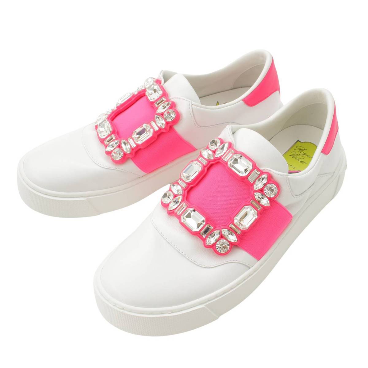 【ロジェヴィヴィエ】Roger Vivier　ストラス バックル ベリーヴィヴィエ レザー スニーカー ホワイト×ピンク サンプル品 【中古】【鑑定済・正規品保証】184322のサムネイル