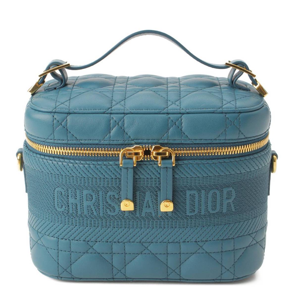 Christian Dior　トラベル カナージュステッチ レザー スモール ヴァニティ ショルダーバッグ ブルー 186897