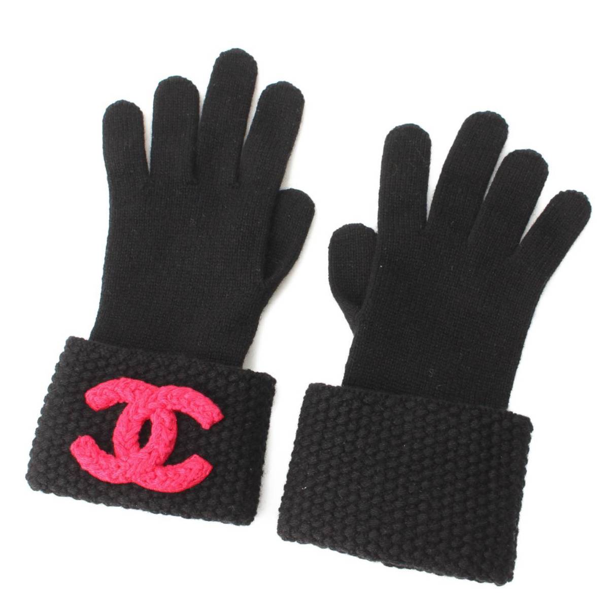 【シャネル】Chanel　23A カシミヤ ココマーク ニット グローブ 手袋 AA9258 ブラック 【中古】【鑑定..