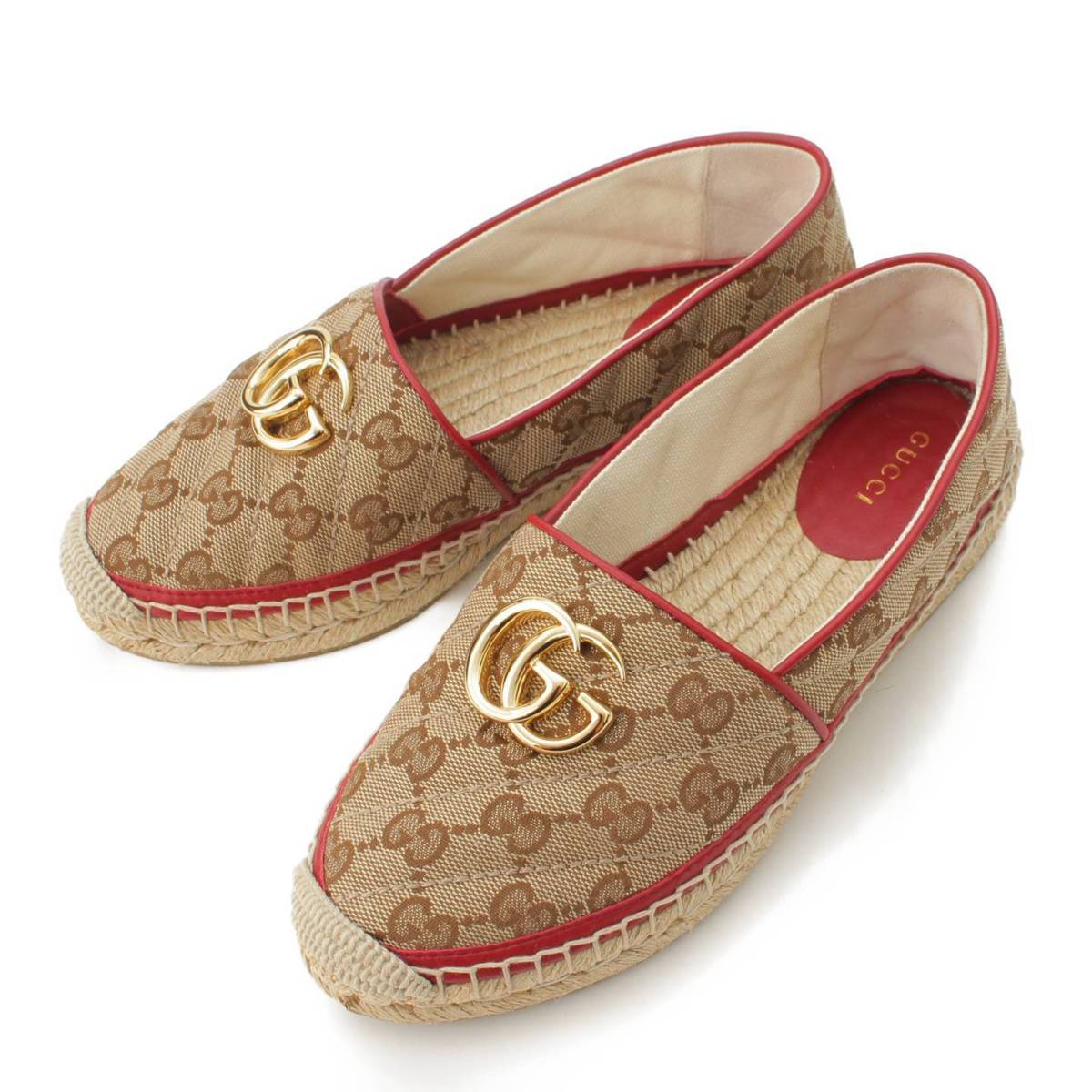 【グッチ】Gucci　GGキルティング キャンバス エスパドリーユ シューズ 621239 ベージュ 35 1/2 【中古】【鑑定済・正規品保証】187932