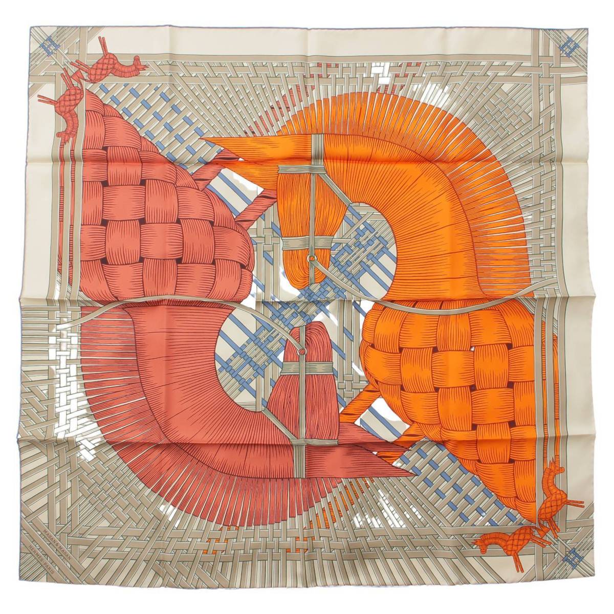 【エルメス】Hermes　カレ90 シルクスカーフ Masan & Masan マサン・マサン スカーフ ホワイト×オレンジ 未使用【中古】【鑑定済・正規品保証】189067のサムネイル