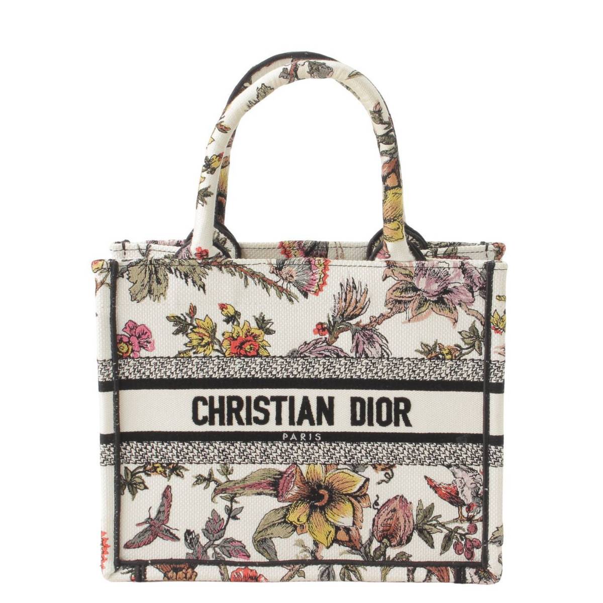 【クリスチャンディオール】Christian Dior　ブックトート スモール ジャルダン ボタニーク キャンバス フラワー バッグ ホワイト 【中古】【鑑定済・正規品保証】189094 1