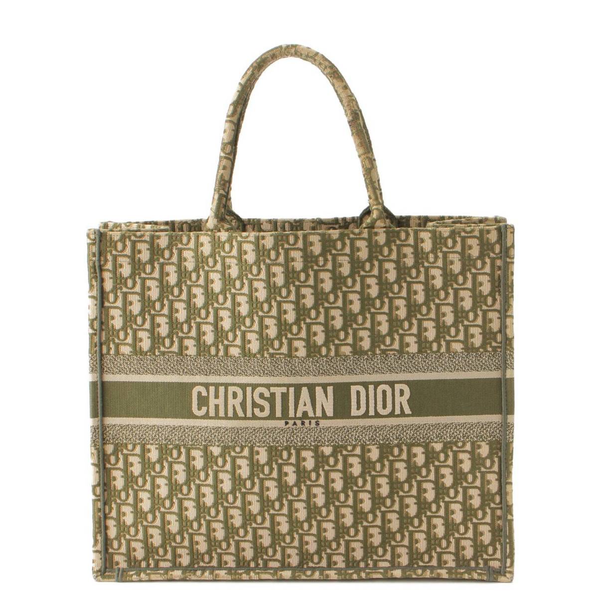 【クリスチャンディオール】Christian Dior　オブリーク キャンバス ブックトート バッグ グリーン 【中古】【鑑定済・正規品保証】189643