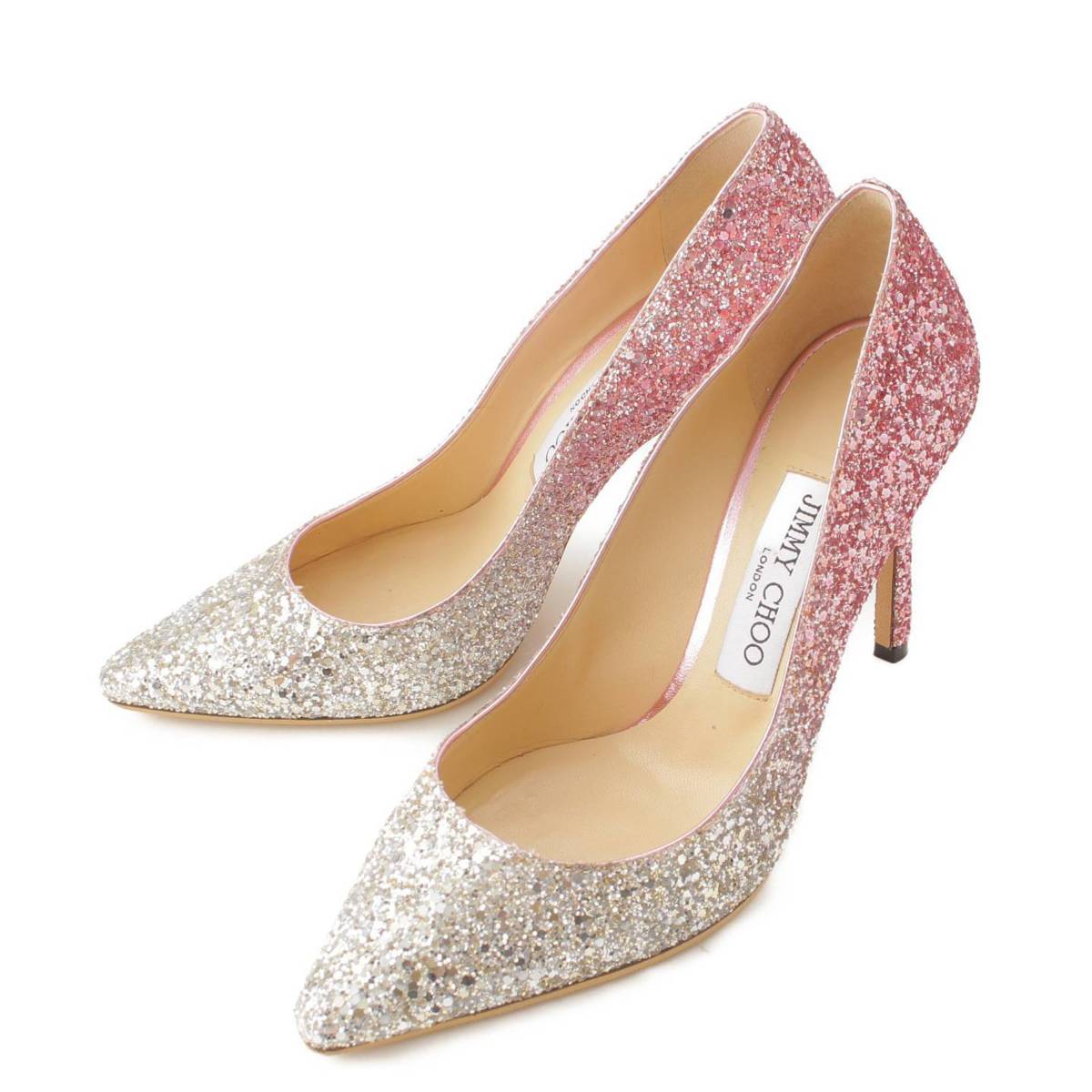 【ジミーチュウ】Jimmy Choo　ラメ グリッター グラデーション ヒール パンプス シルバー×ピンク 36 【中古】【鑑定済・正規品保証】188773 1