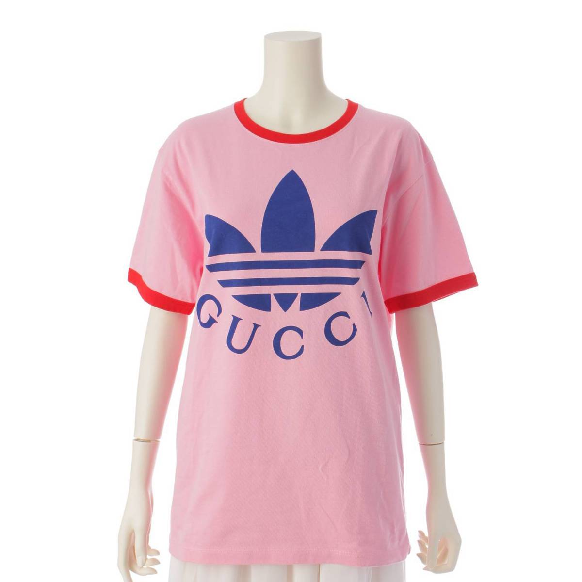 Gucci　アディダス コラボ 22SS LOGO PRINTED TEE ロゴ コットン Tシャツ 702612 ピンク S 190358