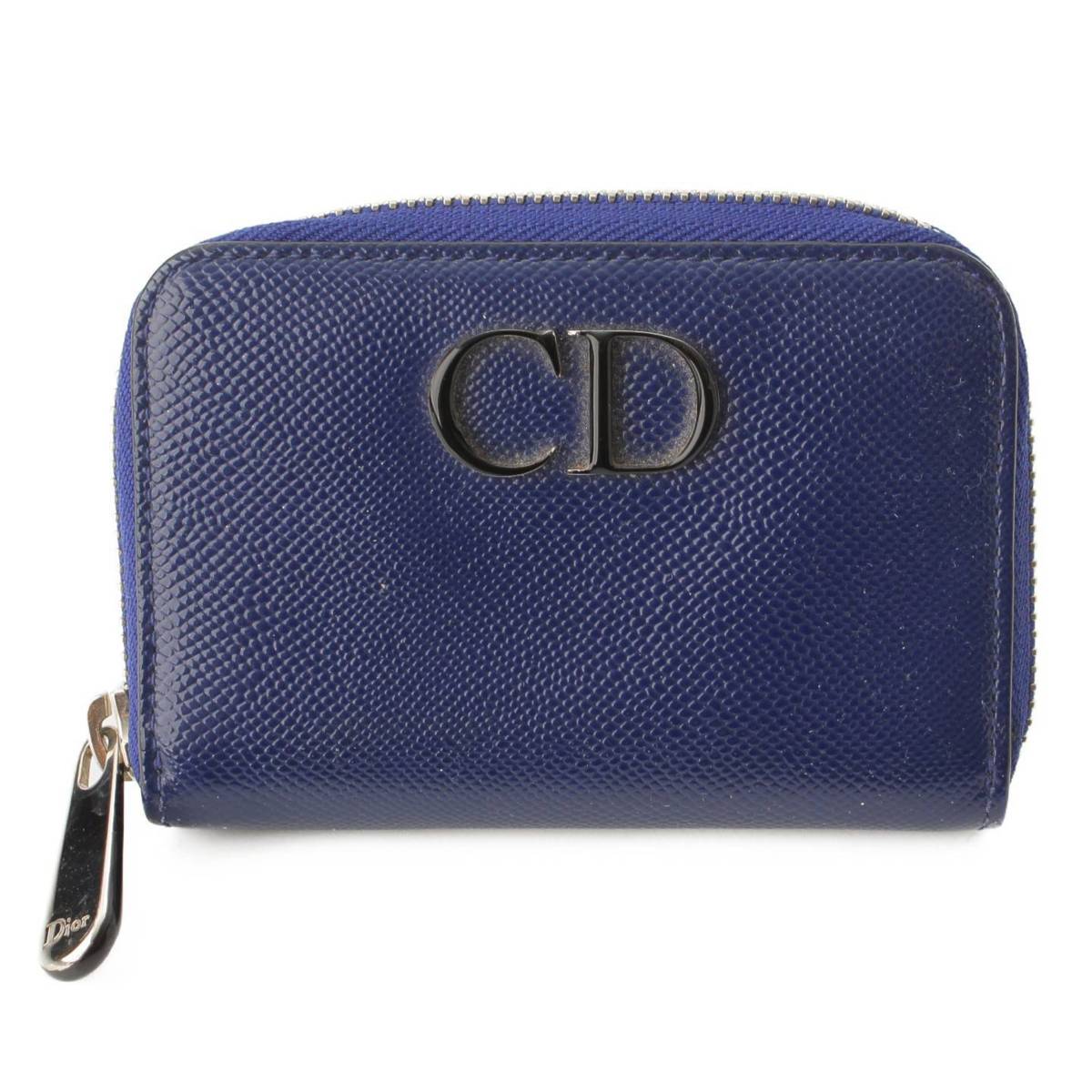 【クリスチャンディオール】Christian Dior　CDロゴ レザー ジップ コインケース 小銭入れ ブルー 【中古】【鑑定済・正規品保証】192263