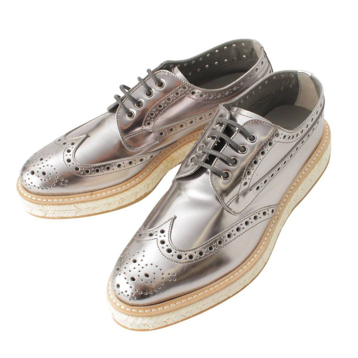 【チャーチ】Church　KELLY 2 ミラーカーフ ウィングチップ レザー シューズ DE0128 シルバー 38 【中古】【鑑定済・正規品保証】191127のサムネイル