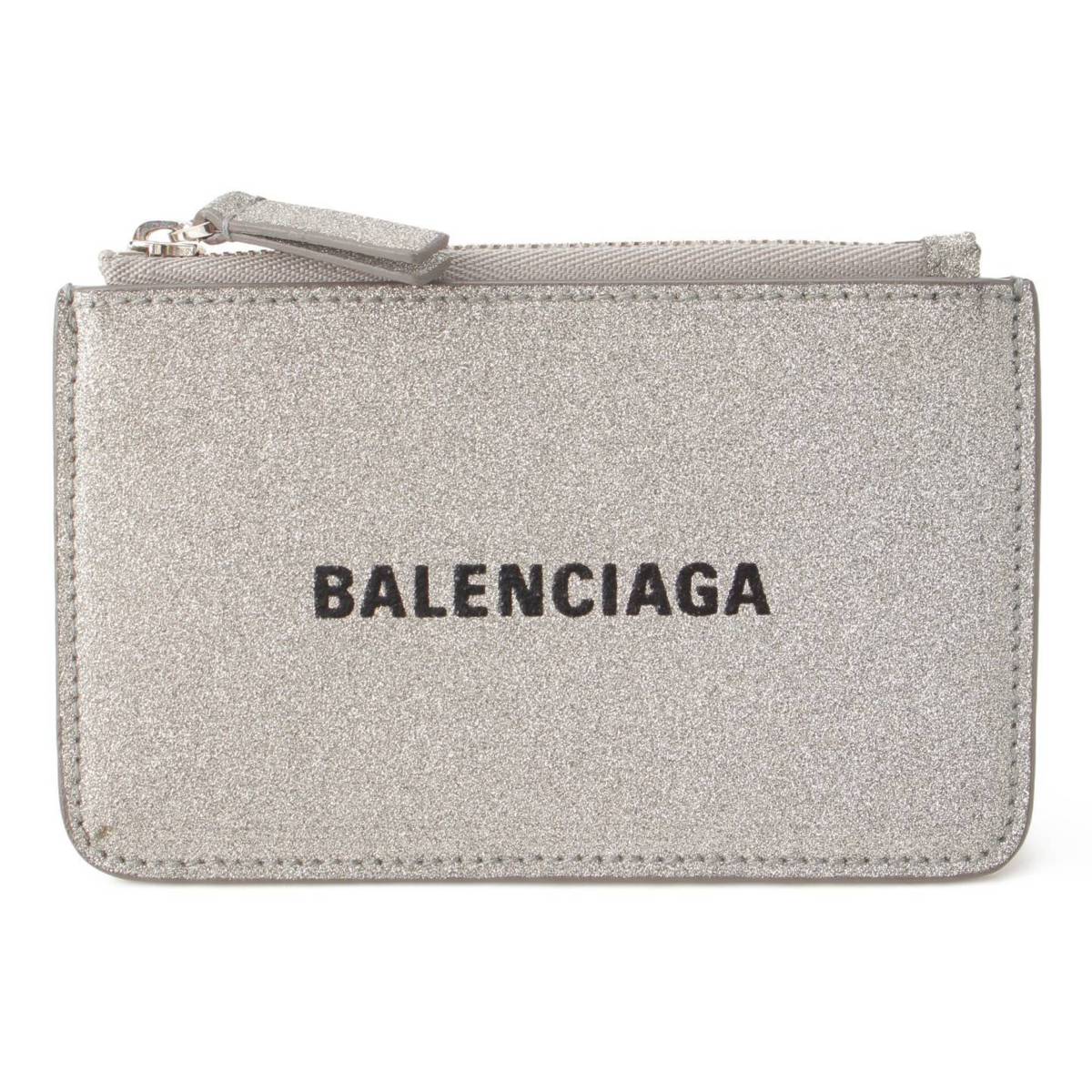 【バレンシアガ】Balenciaga　エブリデイ ロゴ ラメ コインケース カードボルダー 581306 シルバー 【中古】【鑑定済・正規品保証】195402