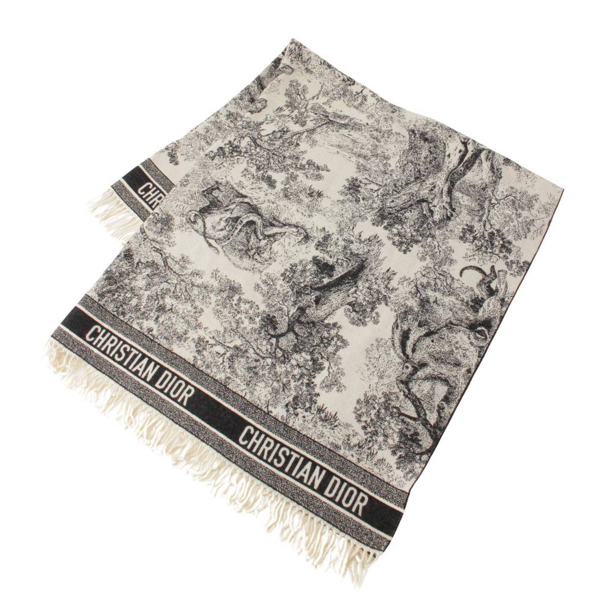 【ディオール】DIOR　トワル ドゥ ジュイ ロゴ 大判ストール マフラー ブランケット ブラック×ホワイト 【中古】【鑑定済・正規品保証】196367のサムネイル