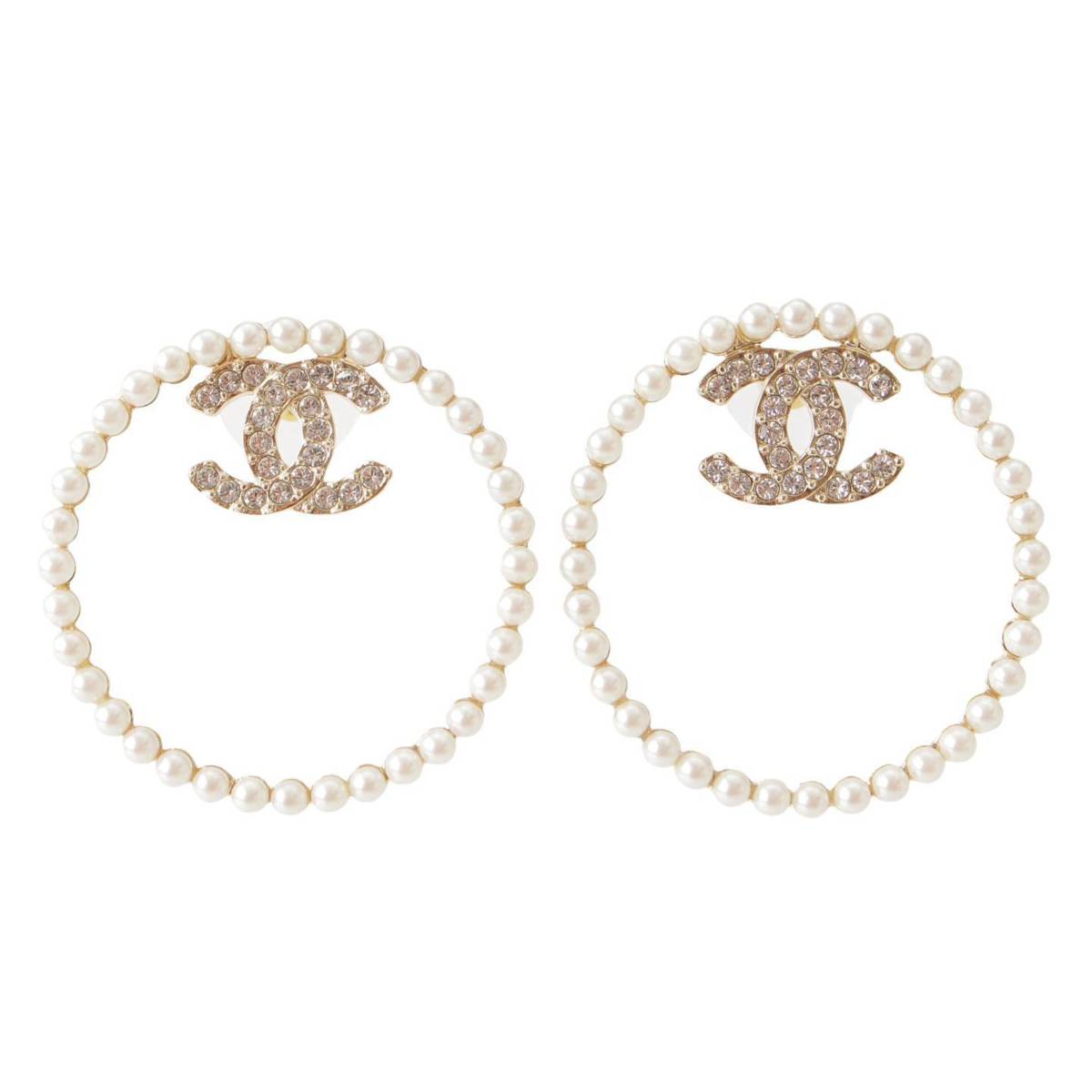 【シャネル】Chanel　B22B ココマーク ラインストーン パール フープピアス イヤリング ゴールド 【中古】【鑑定済・正規品保証】197907のサムネイル
