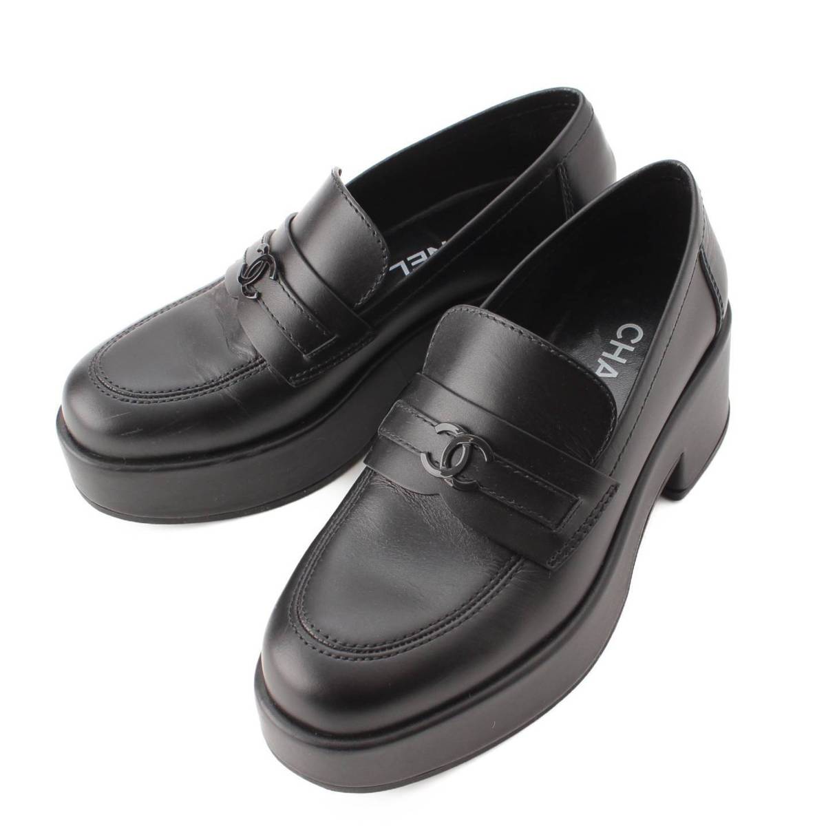 【シャネル】Chanel　22B ココマーク レザー 厚底 ローファー シューズ G39206 ブラック 37 1/2 【中古】【鑑定済・正規品保証】201506のサムネイル