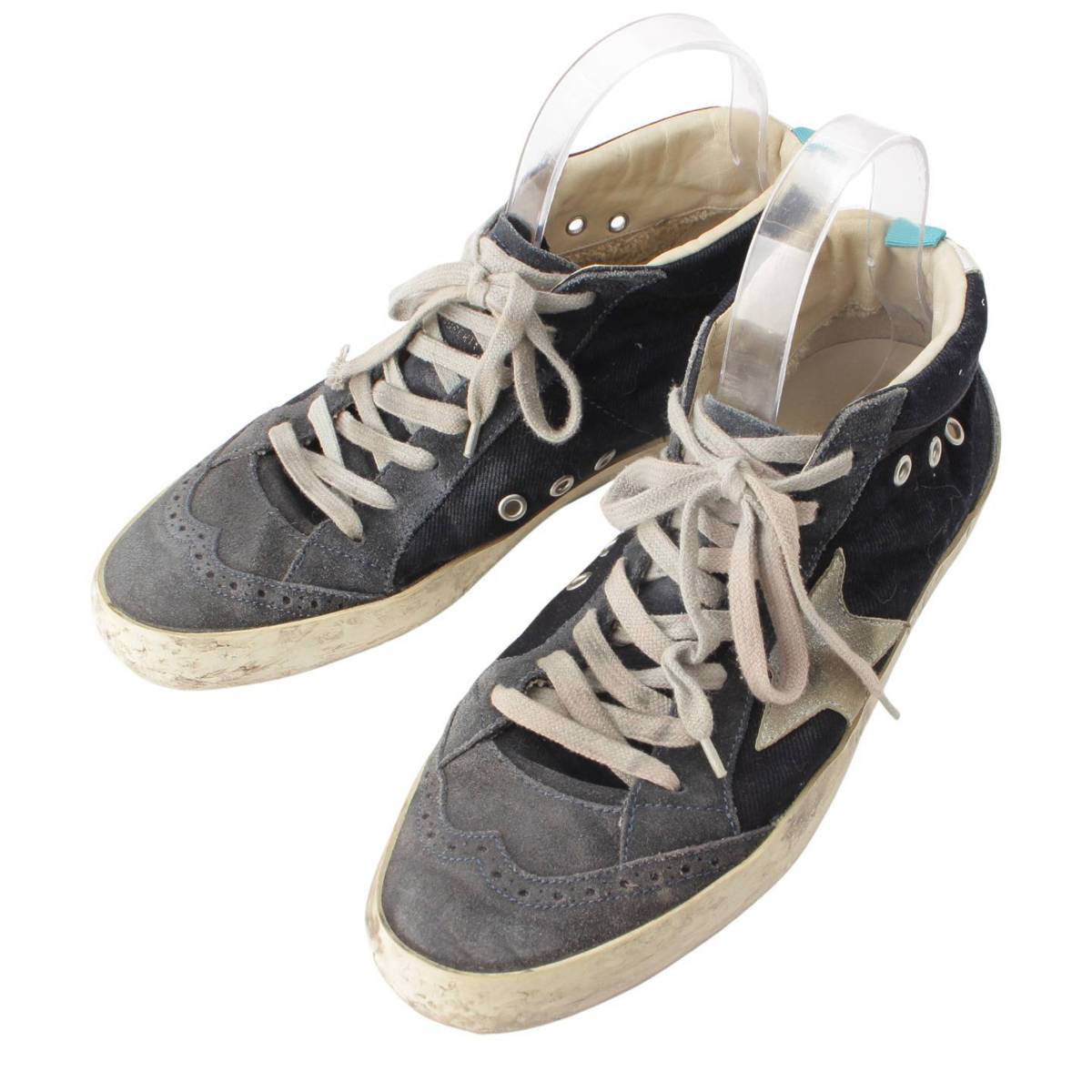 【ゴールデングース】GOLDEN GOOSE MIDSTAR ミッドスター ユーズド加工 デニム ローカット スニーカー ブラック 【中古】【鑑定済 正規品保証】201114