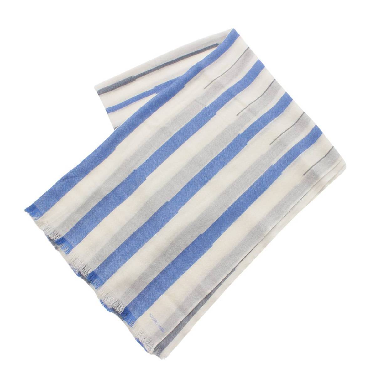 【エルメス】Hermes　バンブー・ストライプ カシミヤ ストール 大判スカーフ ブルーコバルト×ブルーマリン 未使用【中古】【鑑定済・正規品保証】198663のサムネイル