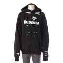 【バレンシアガ】Balenciaga メンズ デストロイ加工 ロゴ 長袖 パーカー トップス 659403 ブラック XS 【中古】【鑑定済 正規品保証】202280