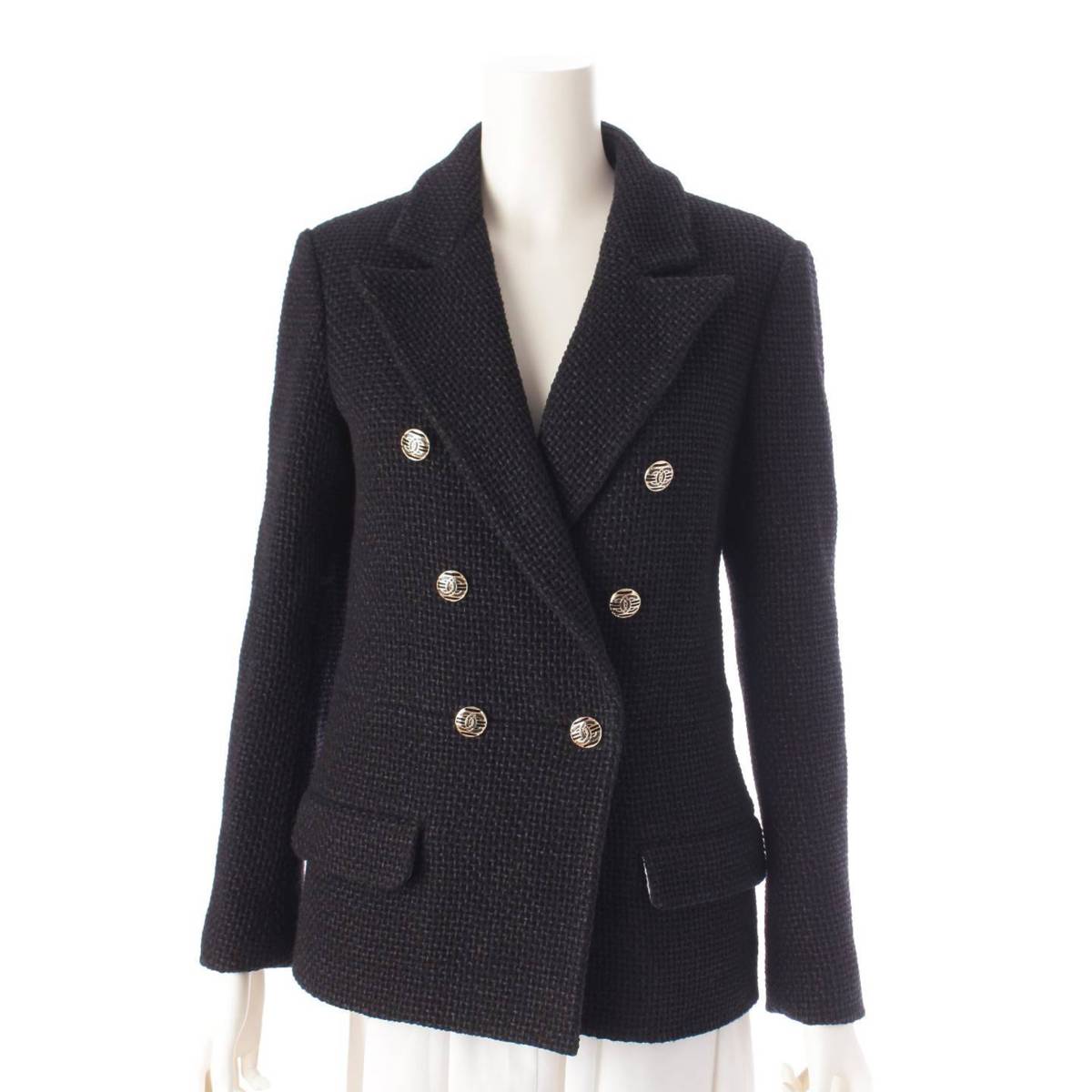 【シャネル】Chanel　ココマーク ツイード ダブルジャケット P70070 ブラック 34 【中古】【鑑定済・正規品保証】202582のサムネイル