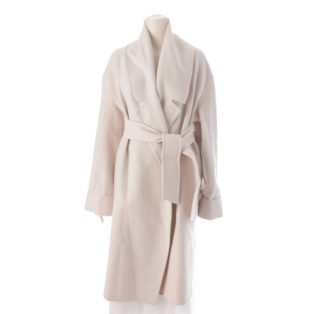 【エルメス】Hermes　ダブルフェイス カシミヤ ベルト ロングコート オフホワイト 38 【中古】【鑑定済・正規品保証】202573のサムネイル