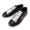 【プラダ】Prada　メンズ トライアングル ロゴ ブラッシュドレザー スニーカー 2EE376 ブラック 6 1/2 未使用【中古】【鑑定済・正規品保証】204501