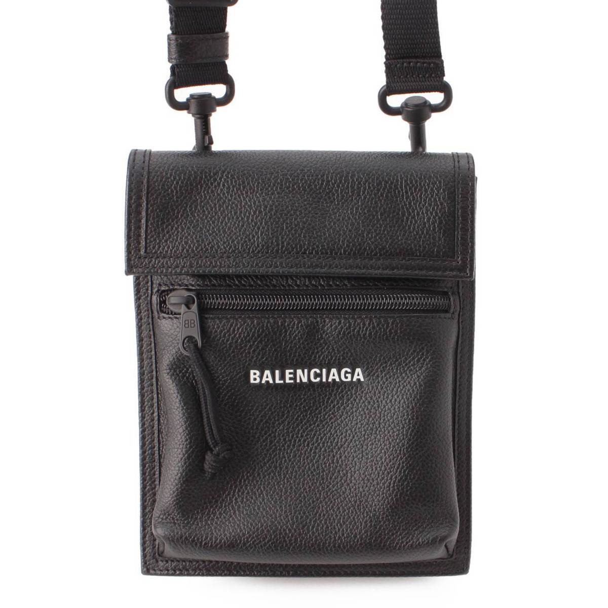 【バレンシアガ】Balenciaga エクスプローラー ロゴ レザー ポシェット ショルダーバッグ 655982 ブラック 【中古】【鑑定済 正規品保証】204671