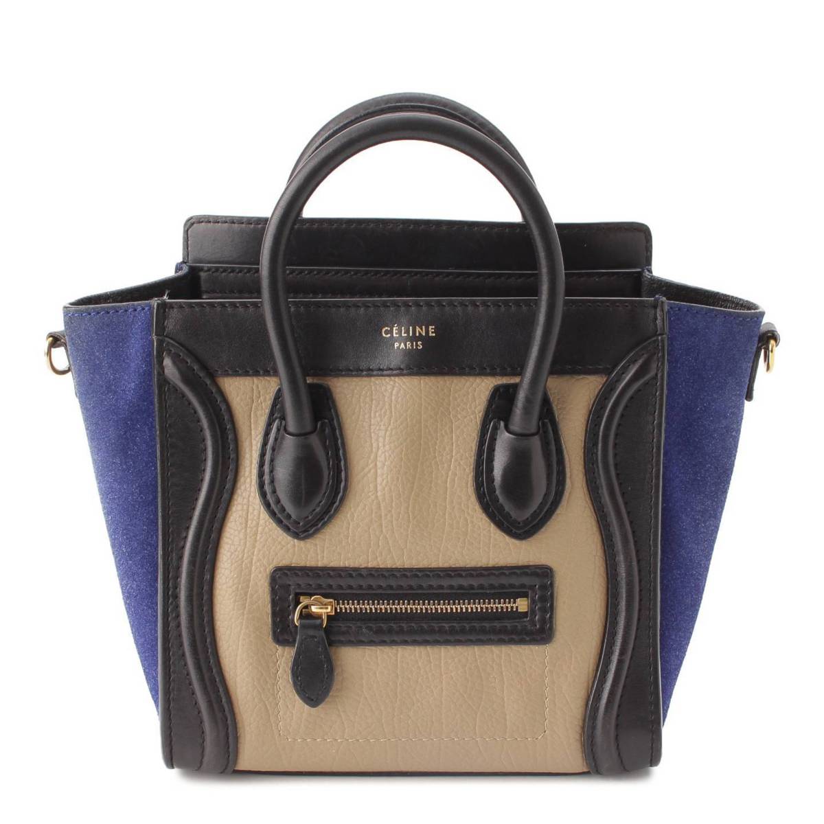 【セリーヌ】Celine ラゲージ ナノショッパー レザー スエード 2wayハンドバッグ 168243 トリコロール 【中古】【鑑定済 正規品保証】204953