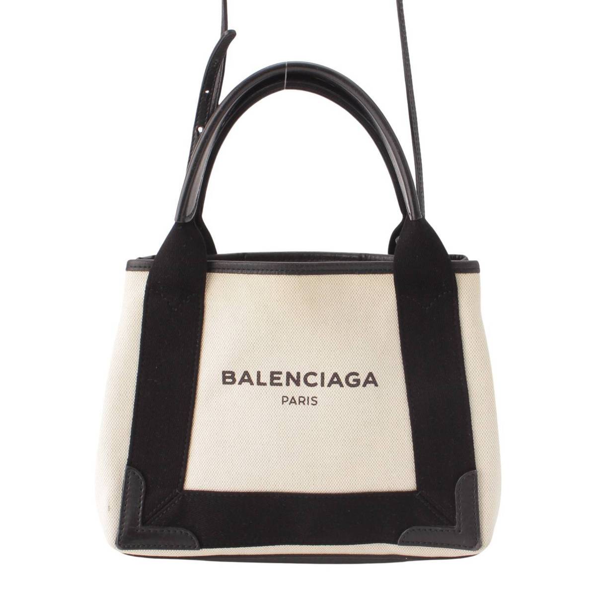 【バレンシアガ】Balenciaga　ネイビーカバスXS キャンバス 2wayトートバッグ 390346 ホワイト×ブラック 【中古】【鑑定済・正規品保証】205060