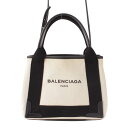 【バレンシアガ】Balenciaga　ネイビーカバスXS キャンバス 2wayトートバッグ 390346 ホワイト×ブラック 【中古】【鑑定済・正規品保証】205060