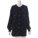 【シャネル】Chanel 96P ベロア 総柄 ロゴ ノーカラー カーディガン ジャケット コート ブラック 36 【中古】【鑑定済・正規品保証】205573