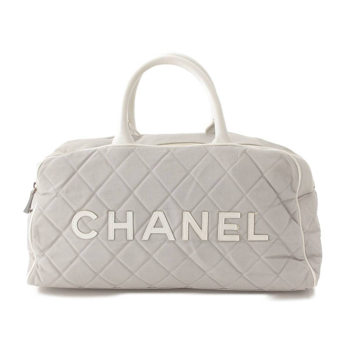 【シャネル】Chanel　スポーツ マトラッセ ロゴ キャンバス ミニ ボストン バッグ グレー 【中古】【鑑定済・正規品保証】205571