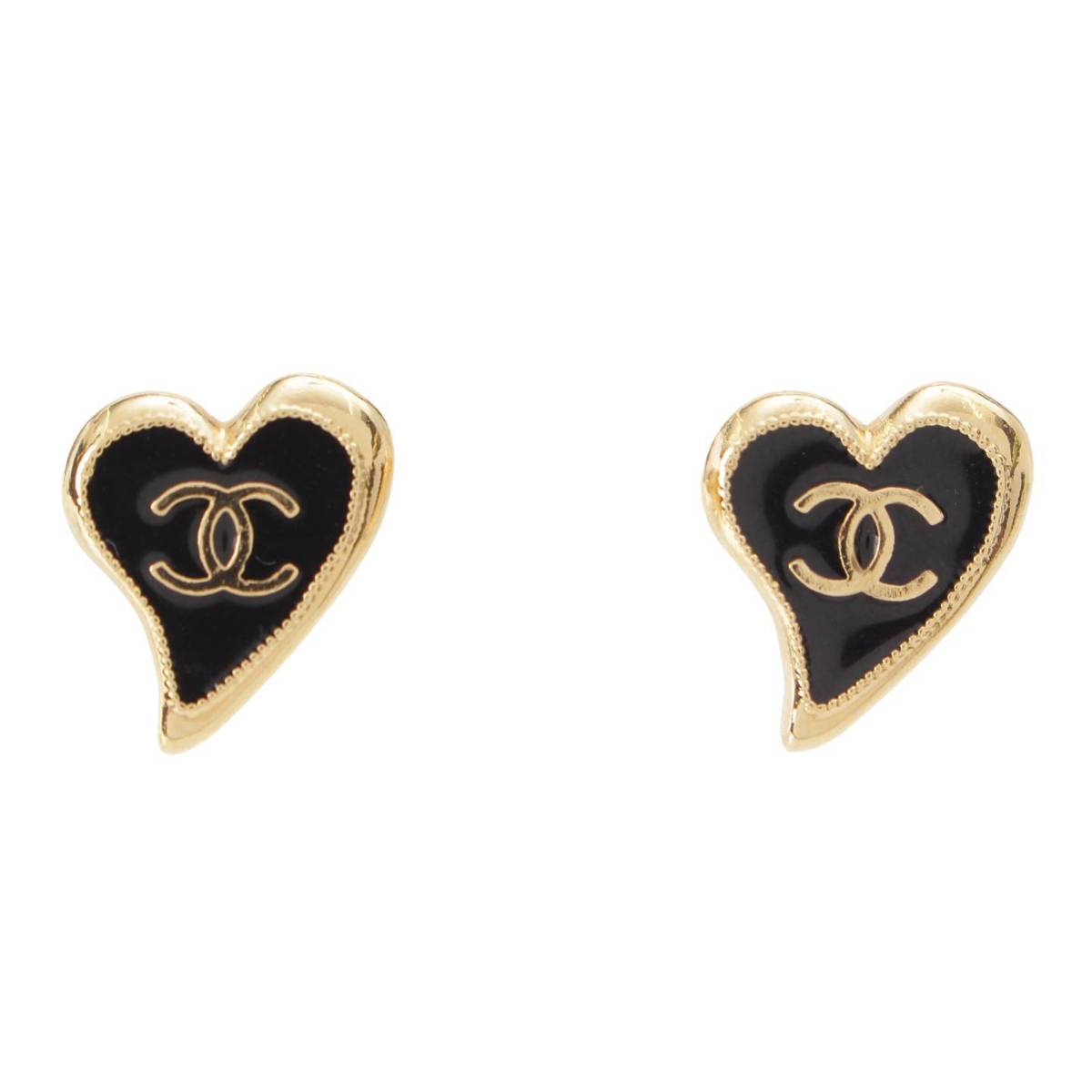 【シャネル】Chanel A22P ココマーク ハート ピアス イヤリング アクセサリー ゴールド ブラック 【中古】【鑑定済 正規品保証】205818