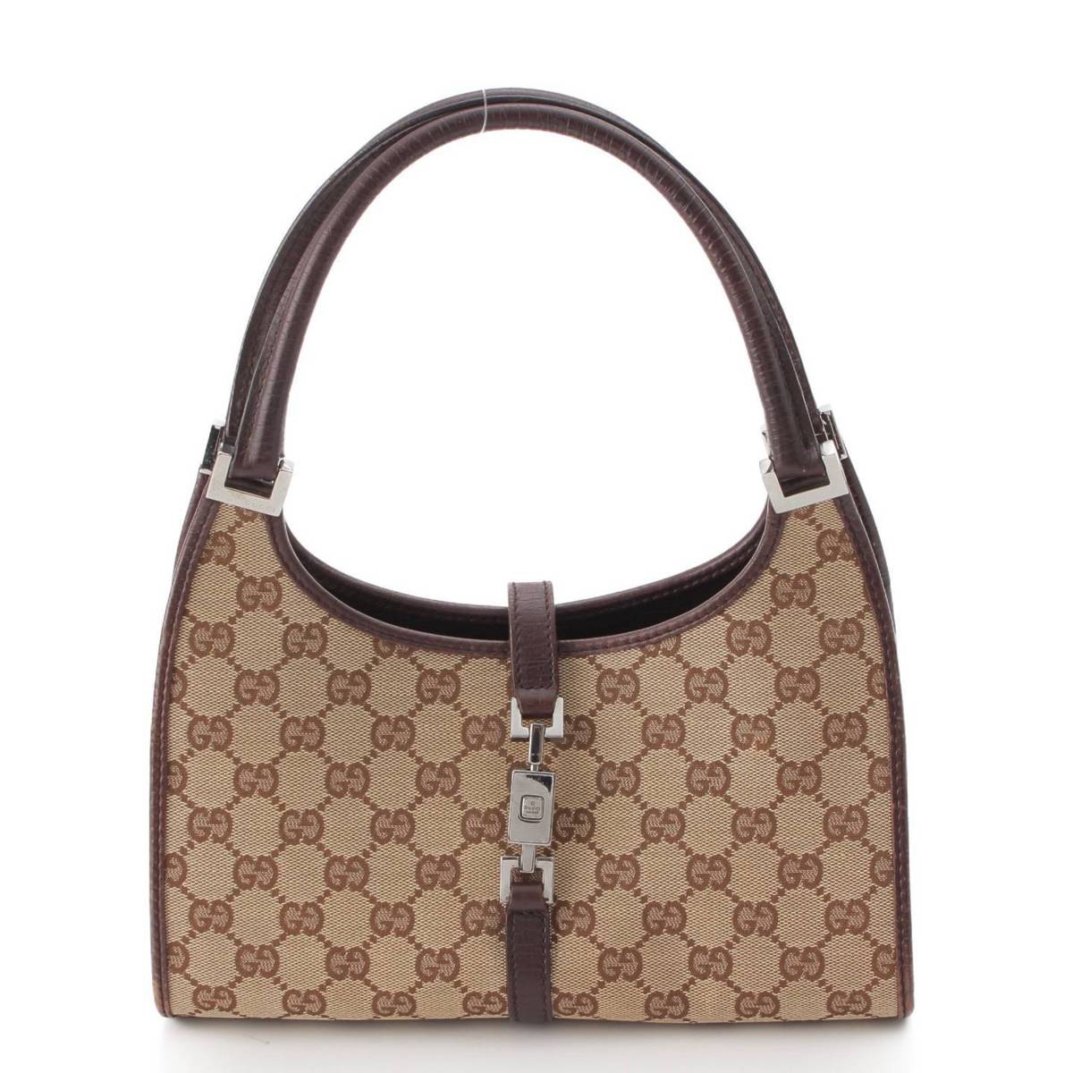 【グッチ】Gucci GGキャンバス ジャッキー レザー ハンドバッグ 01721 ベージュ ブラウン 【中古】【鑑定済 正規品保証】205499