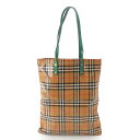 【バーバリー】Burberry　ノバチェック ビニール PVC トートバッグ ハンドバック ベージュ グリーン 【中古】【鑑定済・正規品保証】205658