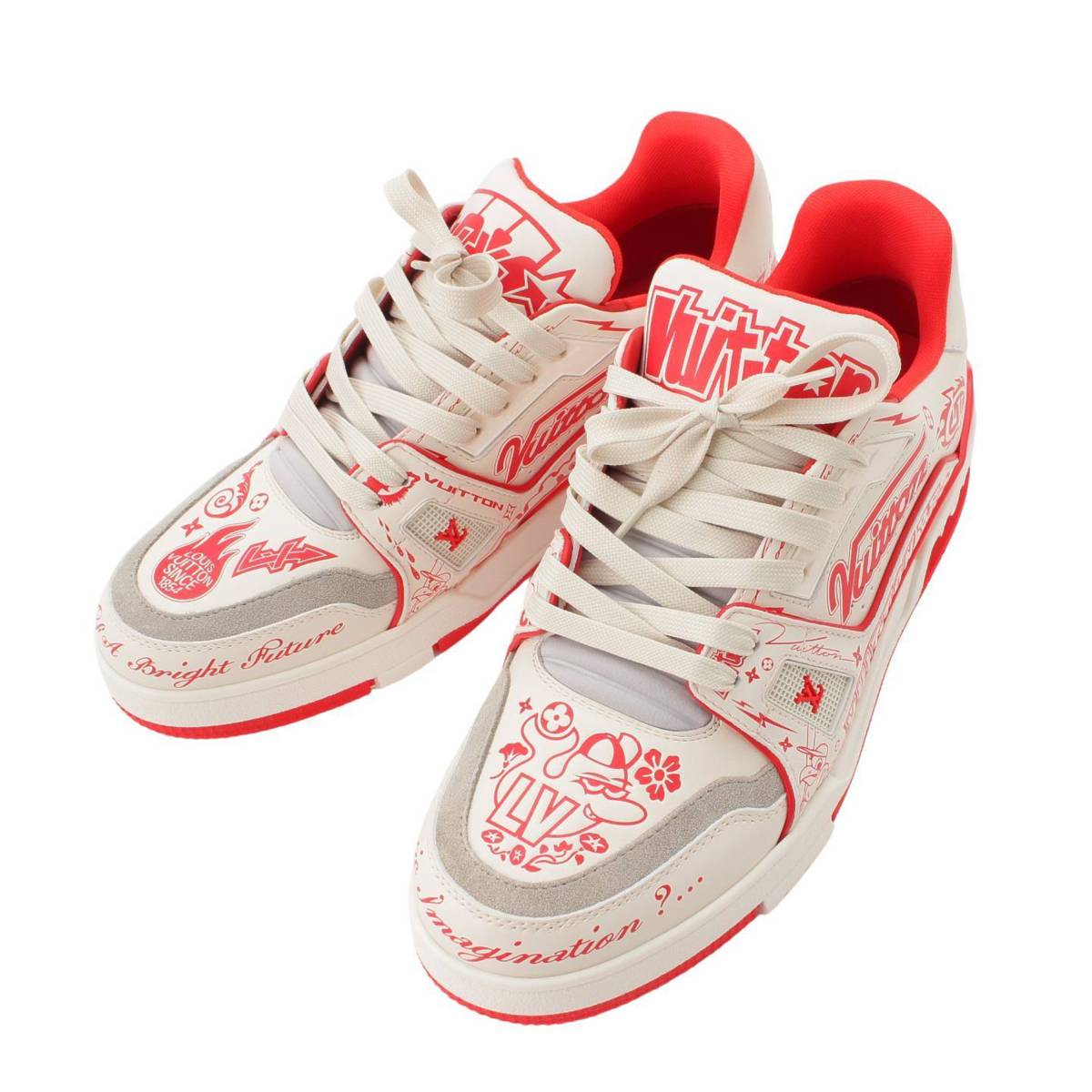 【ルイヴィトン】Louis Vuitton　メンズ LV トレイナー・ライン スニーカー シューズ 1ACELP レッド 7 1/2 【中古】【鑑定済・正規品保証】207025