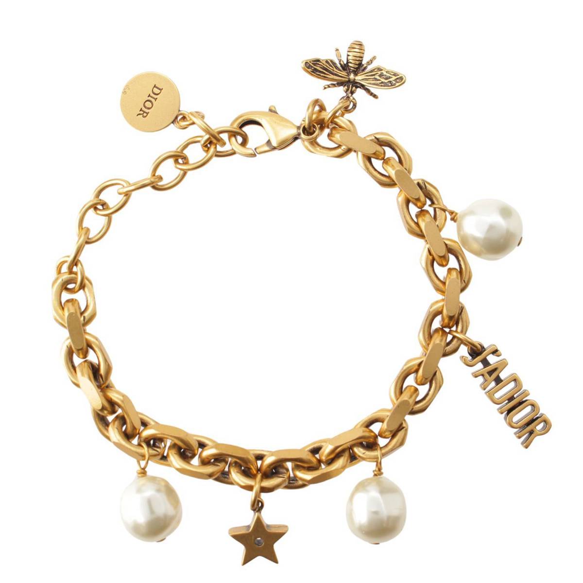 【ディオール】DIOR　J'ADIOR ロゴ パール Bee ビー スター チェーンブレスレット アクセサリー ゴールド 【中古】【鑑定済・正規品保証】208516のサムネイル