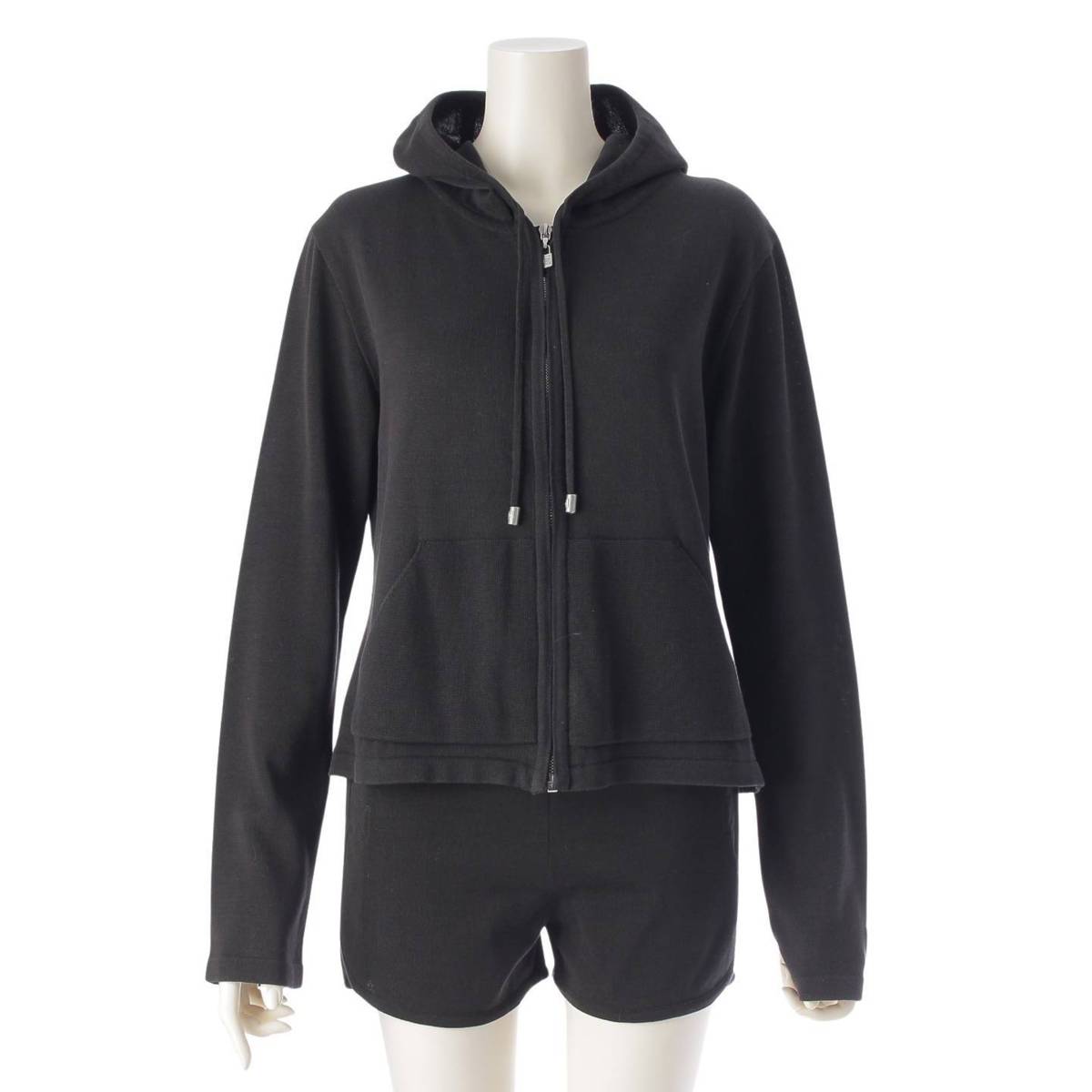 【シャネル】Chanel　03A スポーツ コットン パーカー＆ショートパンツ セットアップ ブラック 40/34 【中古】【鑑定済・正規品保証】212808