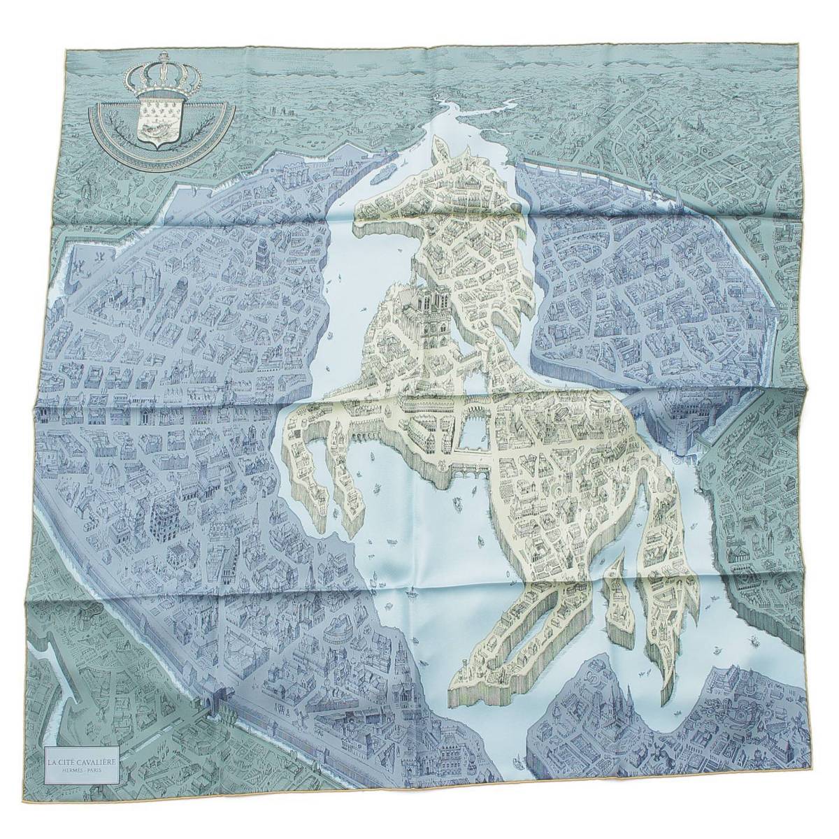 【エルメス】Hermes　カレ90 LA CITE CAVALIERE シテ カヴァリエール シルクスカーフ ブルー 【中古】【鑑定済・正規品保証】212410のサムネイル