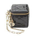 【ディオール】DIOR レディディオール エナメル チェーン チャーム付き キューブ ポーチ ブラック 【中古】【鑑定済・正規品保証】214189