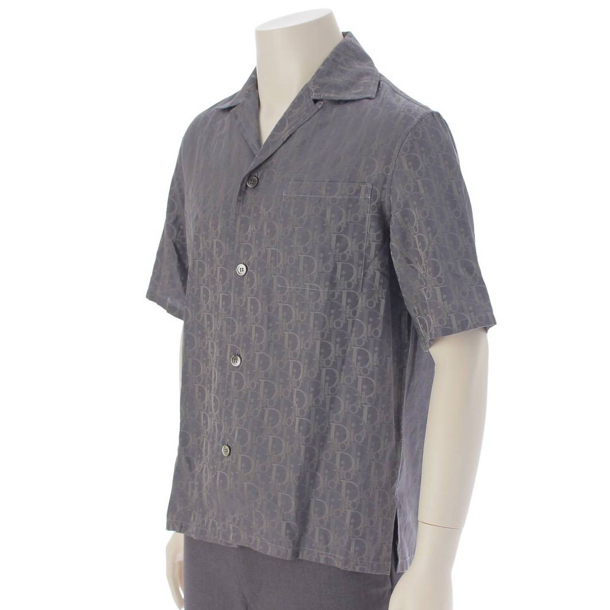 【ディオール】DIOR　21SS メンズ オブリーク コットン×シルク 半袖シャツ 113C519A5050 グレー 37 【中古】【鑑定済・正規品保証】214949