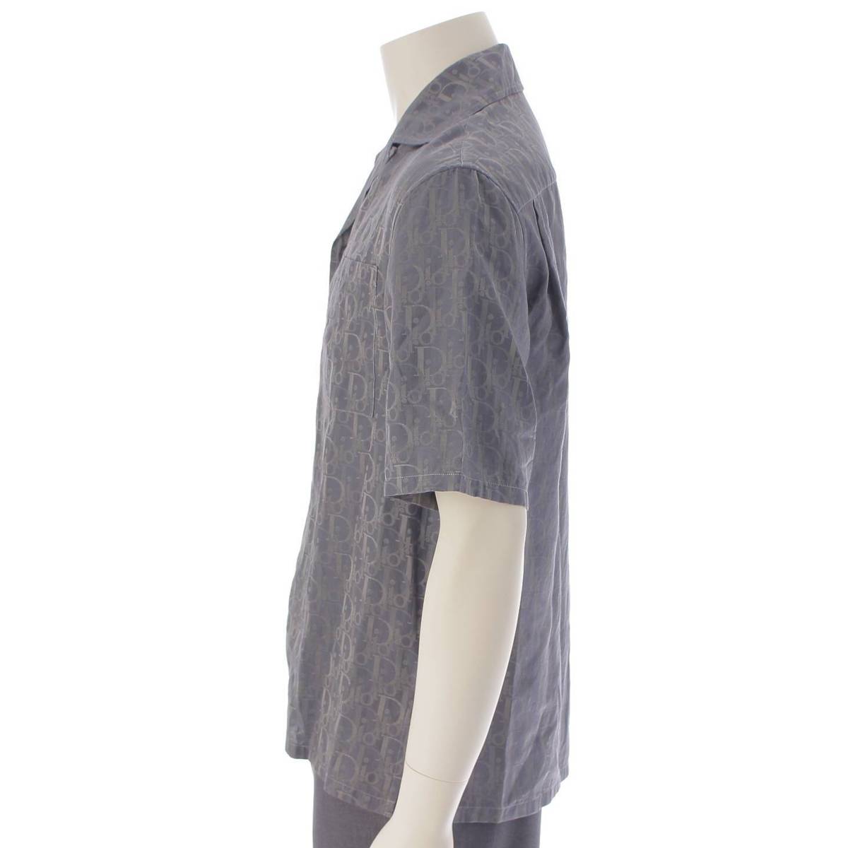 【ディオール】DIOR　21SS メンズ オブリーク コットン×シルク 半袖シャツ 113C519A5050 グレー 37 【中古】【鑑定済・正規品保証】214949