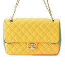シャネル CHANEL マトラッセ30 ラムスキン シングルフラップ チェーン ショルダーバッグ イエロー マルチカラー【中古】【正規品保証】(4)