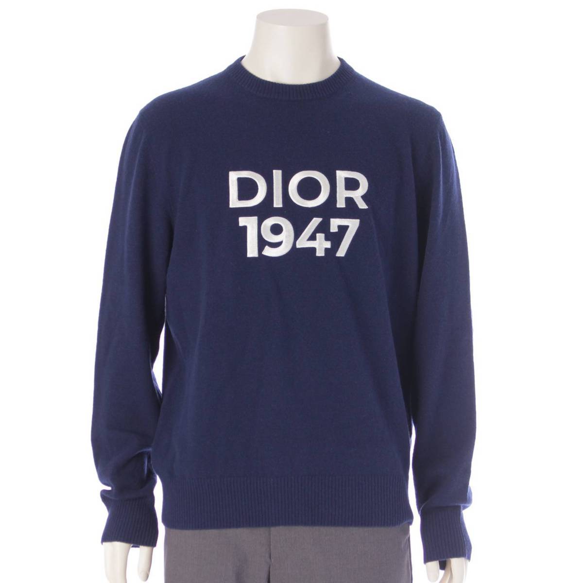 ディオール Dior カシミヤ×ウール 1947 ロゴ 長袖 ニット セーター トップス 413M653AT759 ネイビー M【中古】【正規品保証】